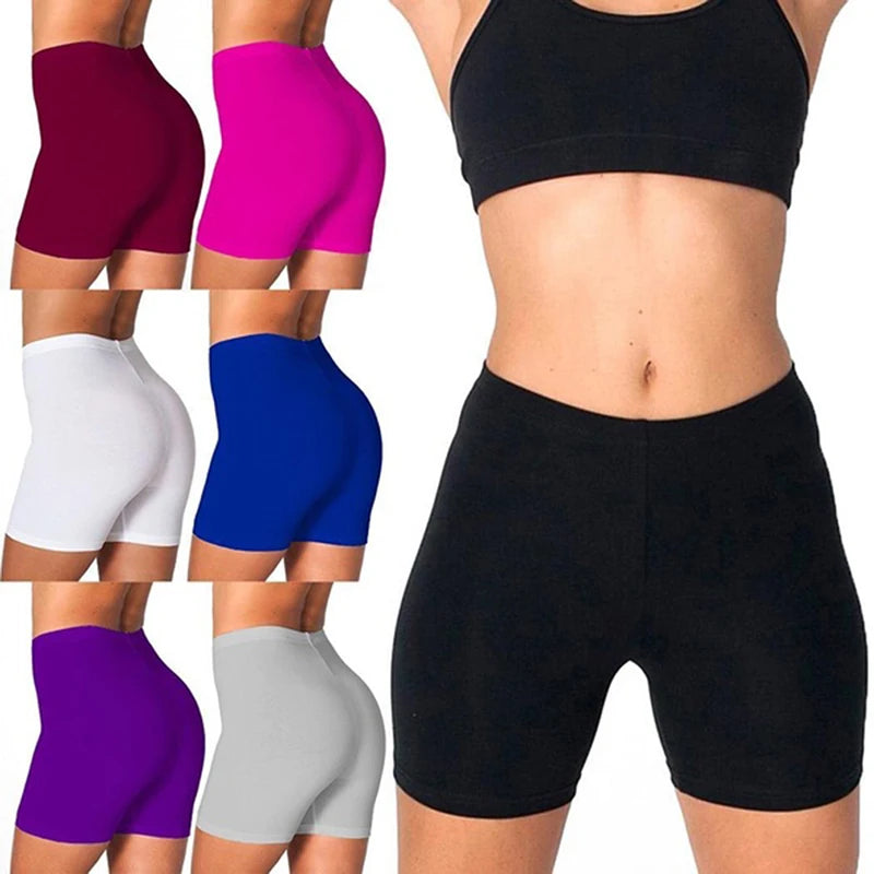 Women Elastic Shorts Casual High Waist Tight Fitness Slim