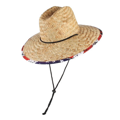 GEMVIE Wide Brim Flag Lifeguard Straw Hat For Summer