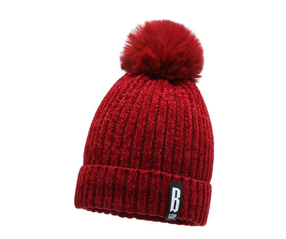 Winter Hats for Woman Chenille Ball Knitted Beanie Cap