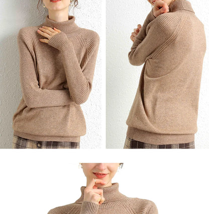 Women Turtleneck Merino Wool Cashmere Sweater Long Sleeves