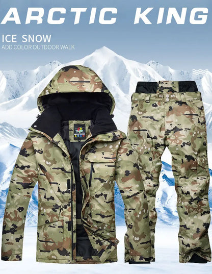 New Mens Camouflage Ski Suit Waterproof Breathable Set