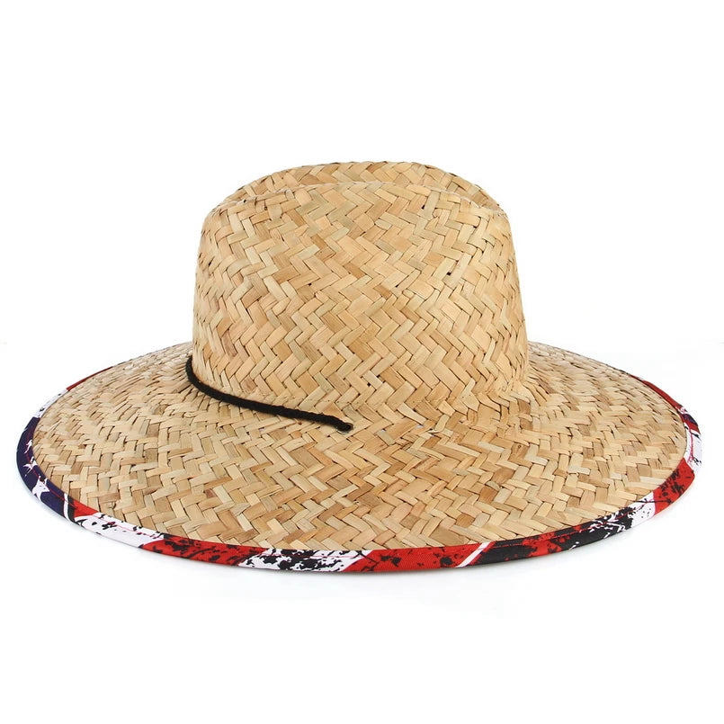 GEMVIE Wide Brim Flag Lifeguard Straw Hat For Summer