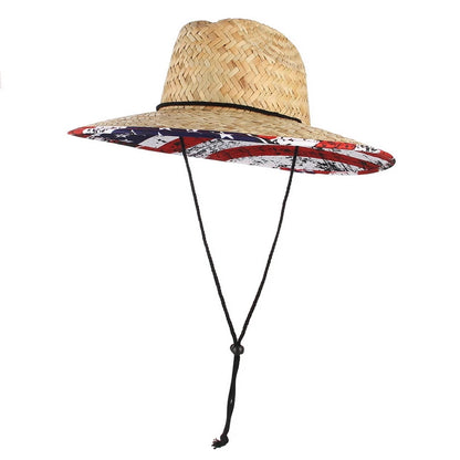 GEMVIE Wide Brim Flag Lifeguard Straw Hat For Summer