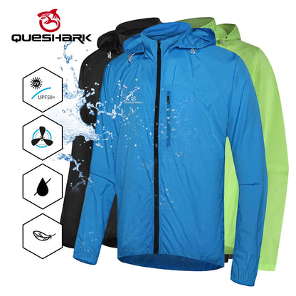 Queshark Men Windproof Waterproof Cycling Jacket with Hat