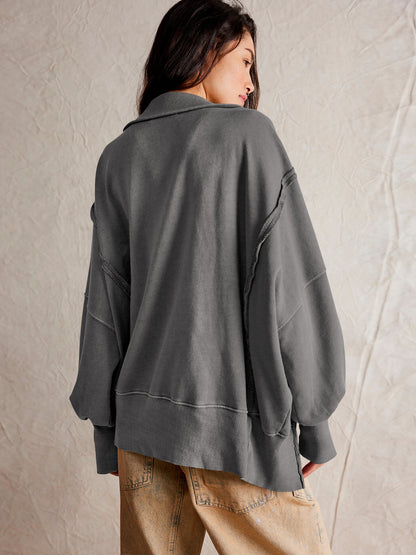 Oversized Women's Sweatshirt Slit Lantern Sleeve Tops Fall