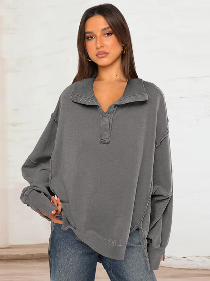 Oversized Women's Sweatshirt Slit Lantern Sleeve Tops Fall