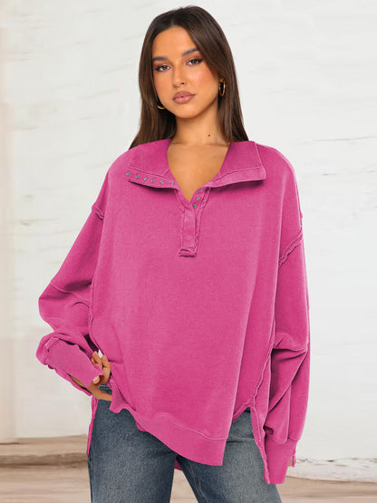 Oversized Women's Sweatshirt Slit Lantern Sleeve Tops Fall