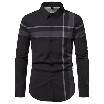 Men's New Spring Summer Long Sleeve Shirt Stripes Fashion