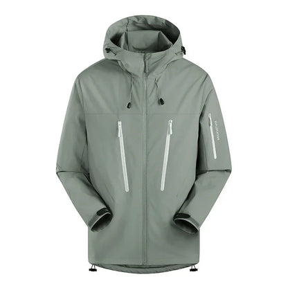 Techwear Hooded Jacket Men's Hiking Ski Zipper Pocket Raincoat