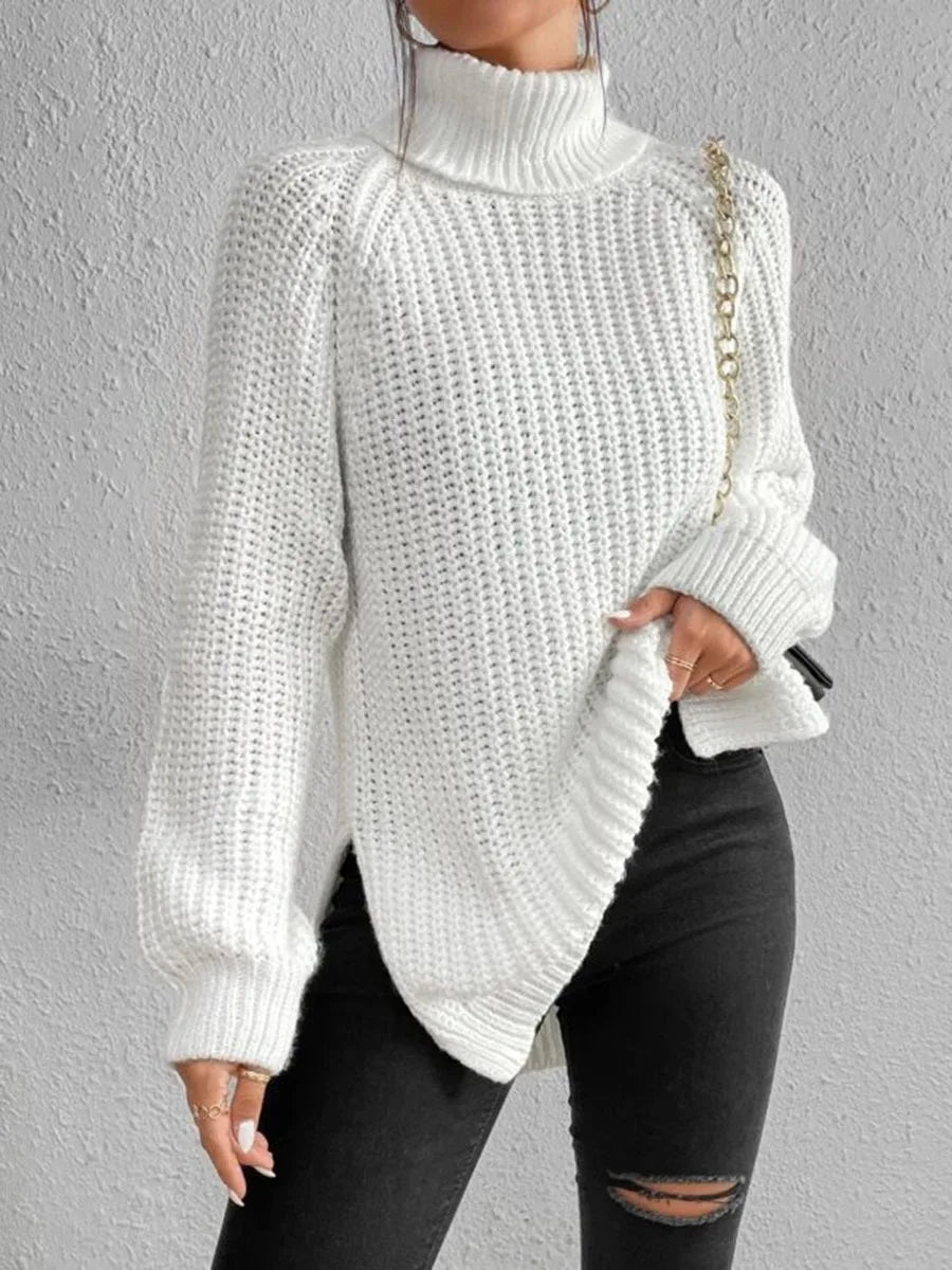 Women Winter Turtleneck Loose Sweater Elegant Drop Sleeve Tops