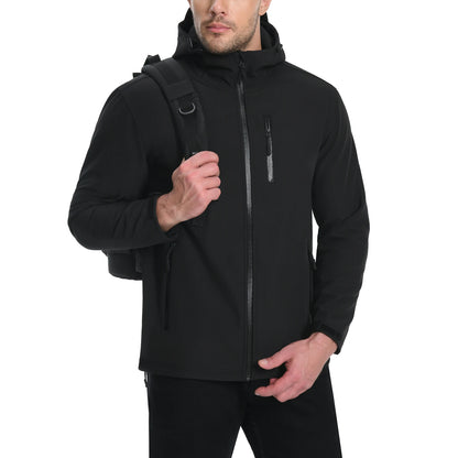 Men's Waterproof Hooded Jacket – Soft Shell, Fleece-Lined Coat for Spring and Autumn, Windbreaker for Outdoor Activities, Hiking, and Fishing