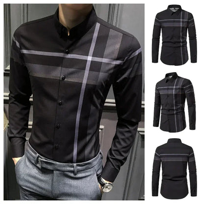 Men's New Spring Summer Long Sleeve Shirt Stripes Fashion