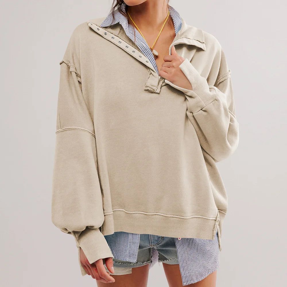 Oversized Women's Sweatshirt Slit Lantern Sleeve Tops Fall