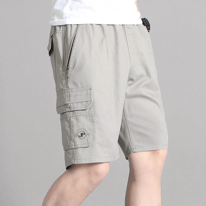 Solid Color Pockets Zipper Button Embroidery Letter Men's Summer Clothing High Waisted All-match Shorts