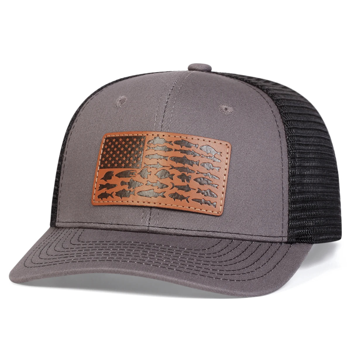 Unisex Brown Little Fish Flag Leather Label Baseball Cap