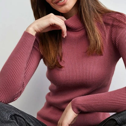 Women's Sweater Half High Neck Solid Slim Fit Pullover