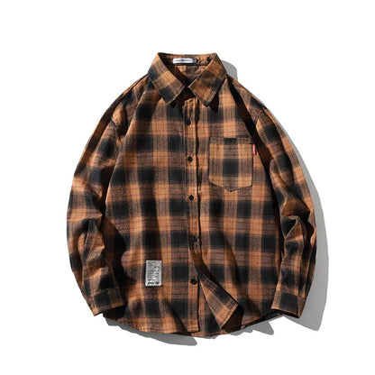 2023 Spring Autumn Casual Plaid Men's Loose Long-sleeved Shirt