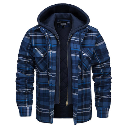 Plaid Flannel Shirt Jacket Mens Quilted Hooded Coats