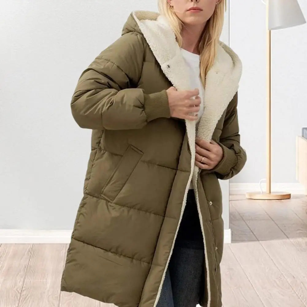 Winter Women Coat Thick Fleece Lining Windproof Hooded Jacket