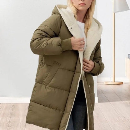 Winter Women Coat Thick Fleece Lining Windproof Hooded Jacket