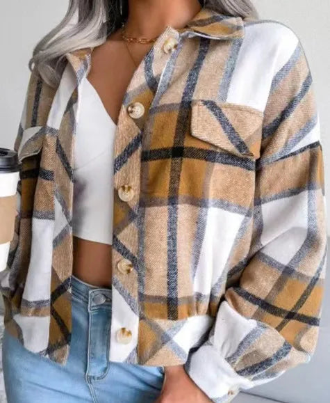 Autumn Plaid Jacket Women Loose Checkered Jacket Female