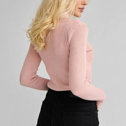 Women's Sweater Half High Neck Solid Slim Fit Pullover