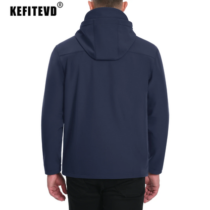 Men's Waterproof Hooded Jacket – Soft Shell, Fleece-Lined Coat for Spring and Autumn, Windbreaker for Outdoor Activities, Hiking, and Fishing