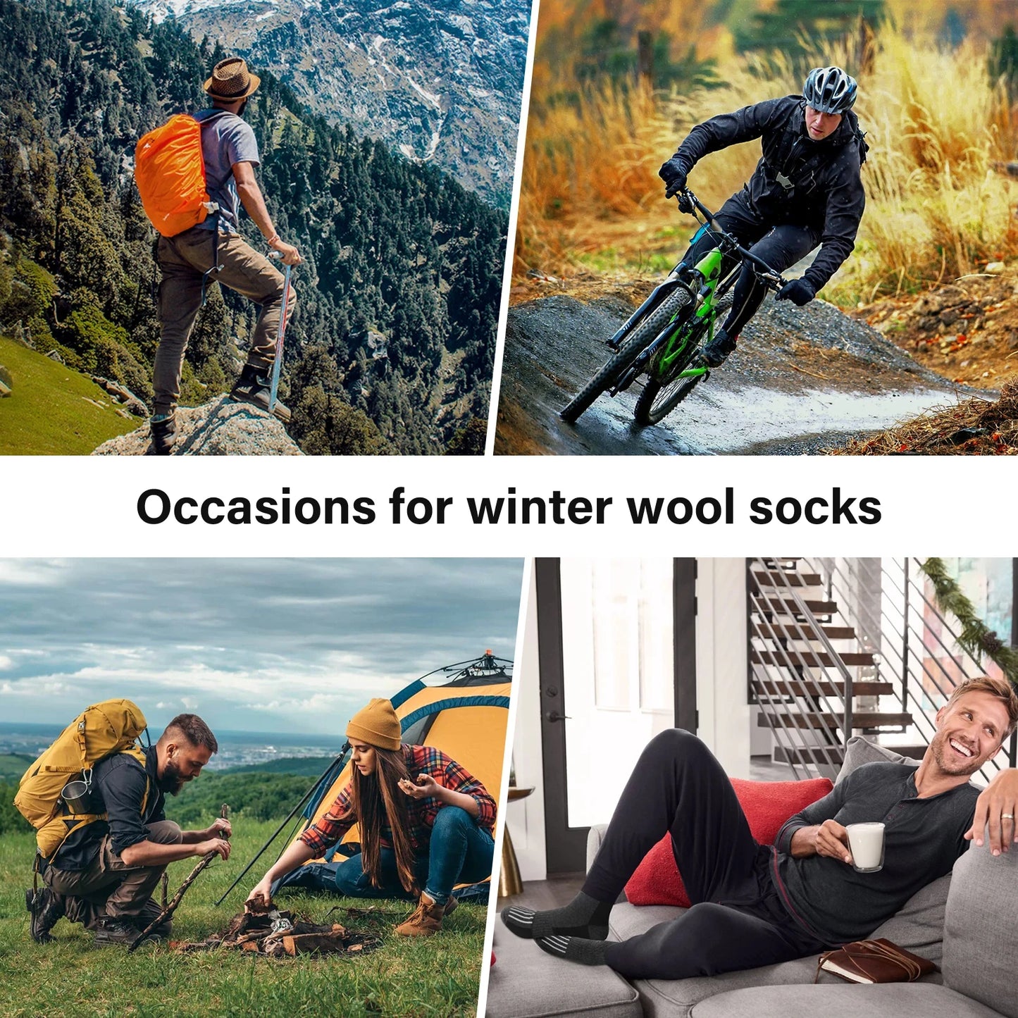 5 Pairs Merino Wool Socks Men's Hiking Crew Winter Socks