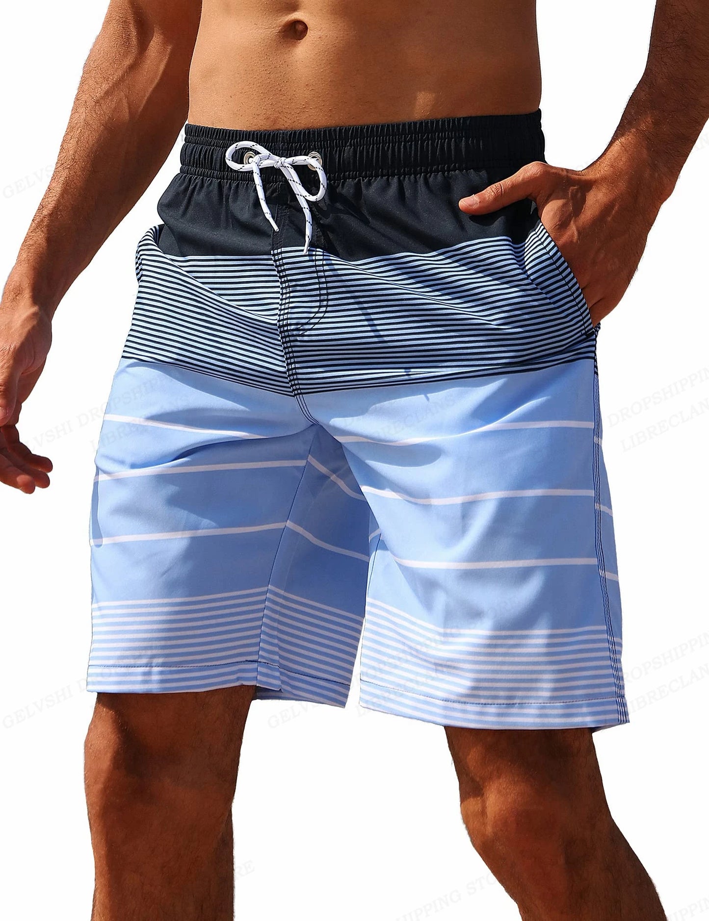 Striped Beach Shorts Men Fashion Swimwear Board Shorts