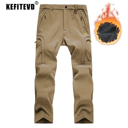 Men's Winter Soft Shell Ski Pants – Waterproof, Fleece-Lined, and Windproof Thermal Trousers for Outdoor Activities, Hiking, and Camping