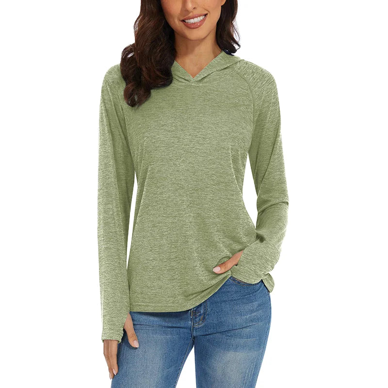 Women's Summer UPF 50+ Hoodie – Quick-Dry Long Sleeve T-Shirt with UV Protection for Running, Hiking, Workout, Gym, and Casual Wear