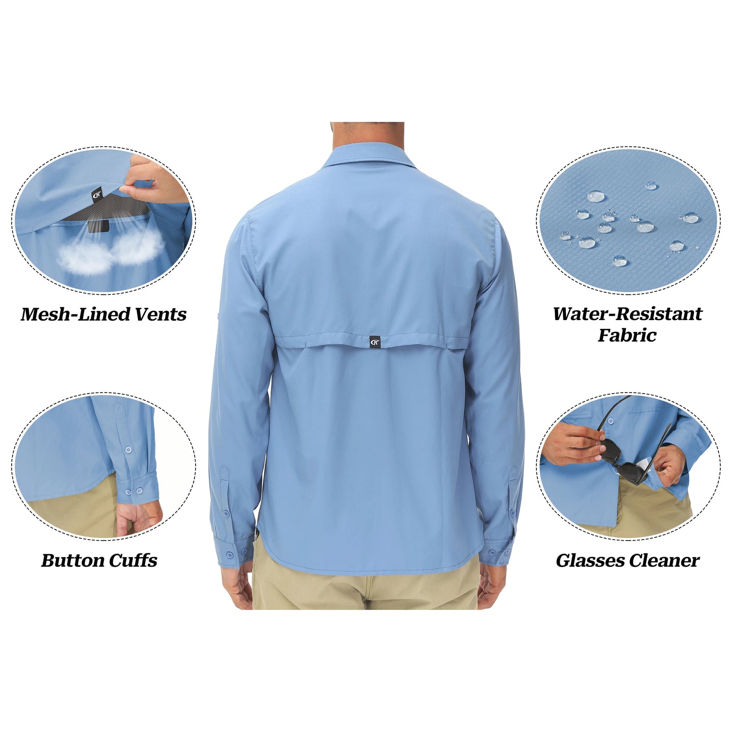 Men's UPF 50+ Long Sleeve Fishing Shirt with Zipper Pocket