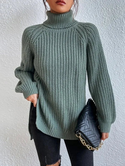 Women Winter Turtleneck Loose Sweater Elegant Drop Sleeve Tops