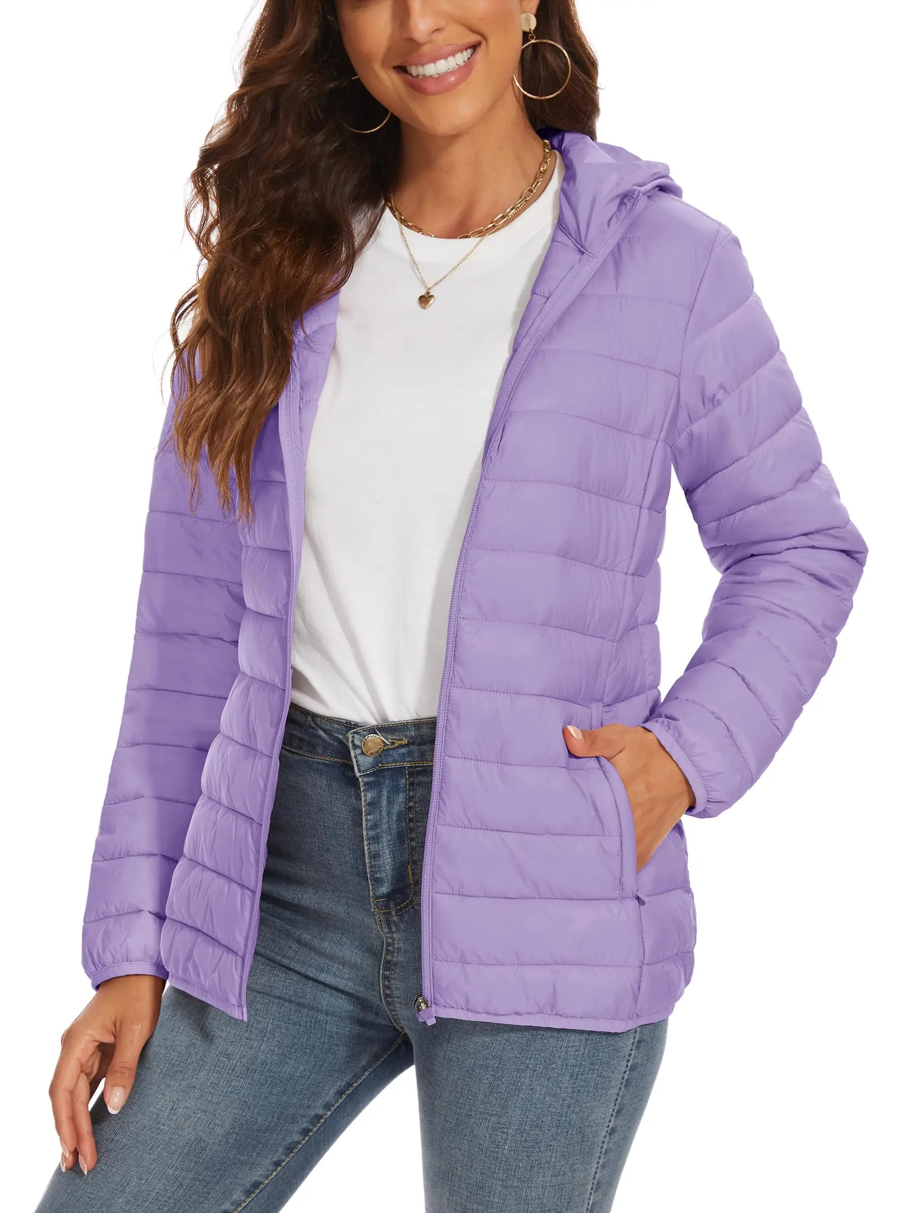 Women's Winter Puffer Jacket – Lightweight, Water-Resistant, Padded Hoodie for Outdoor Activities, Camping, and Cold Weather Outerwear