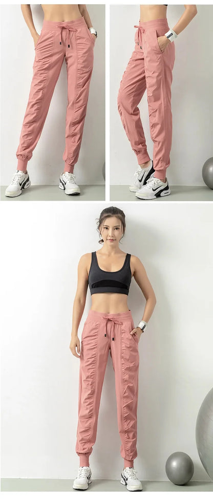 Fabric Drawstring Joggers Women Quick Dry Athletic Pants