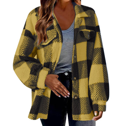 Winter Lady Coat Contrast Color Plush Lined Flannel Jacket