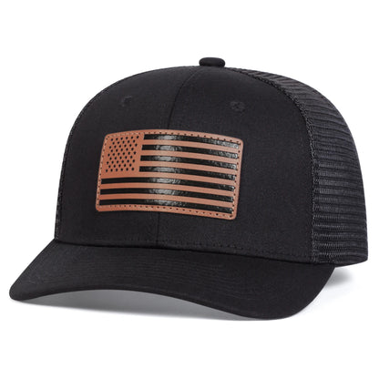 1piece Unisex American Flag Leather Label Baseball Caps