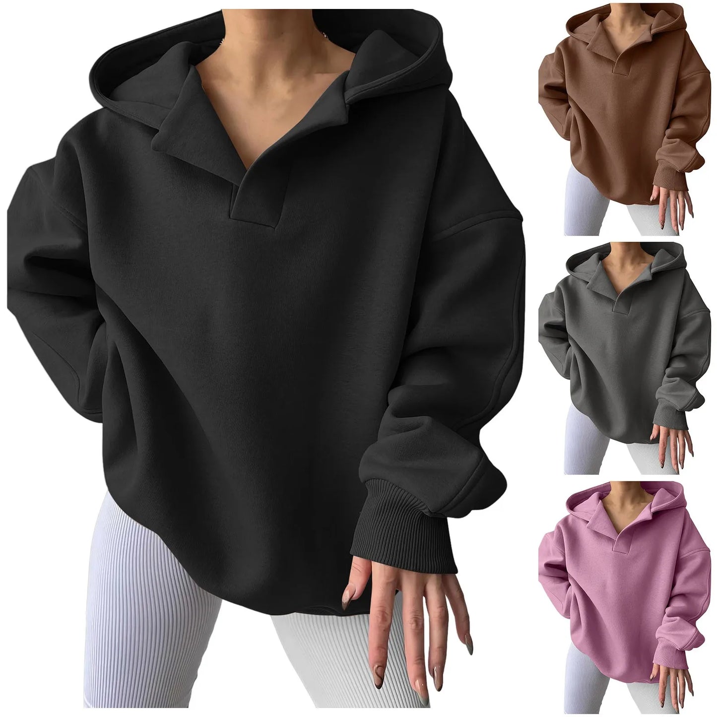 Women'S V Neck Oversized Hoodie With Pocket Fashion Trend