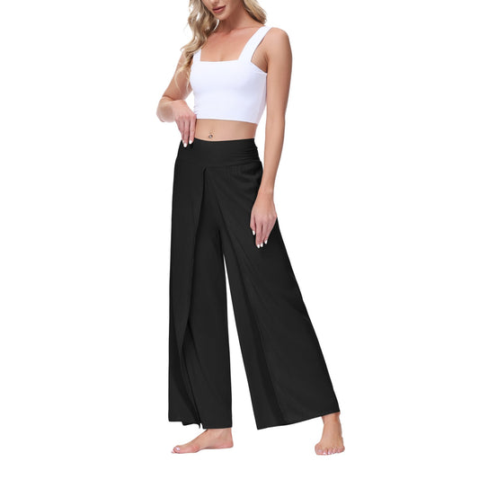 Women High Waisted Elastic Pleated Flare Palazzo Pants