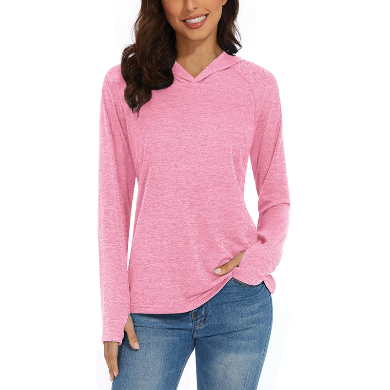 Women's Summer UPF 50+ Hoodie – Quick-Dry Long Sleeve T-Shirt with UV Protection for Running, Hiking, Workout, Gym, and Casual Wear