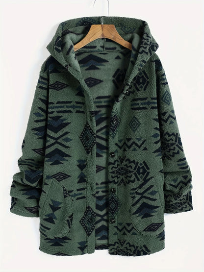 Women's Aztec National Printing Plush Coat for Ladies