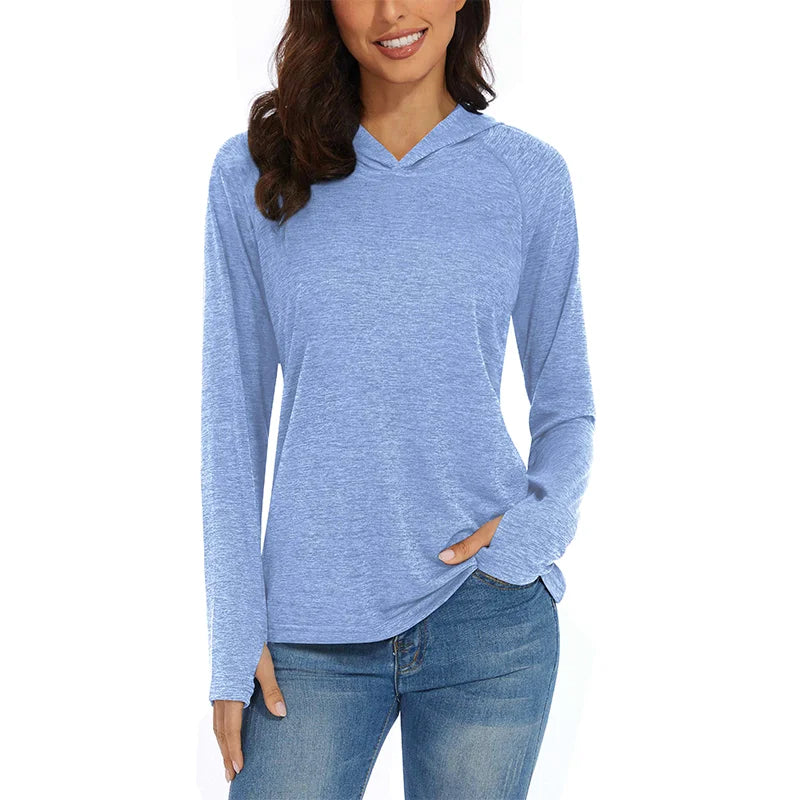 Women's Summer UPF 50+ Hoodie – Quick-Dry Long Sleeve T-Shirt with UV Protection for Running, Hiking, Workout, Gym, and Casual Wear