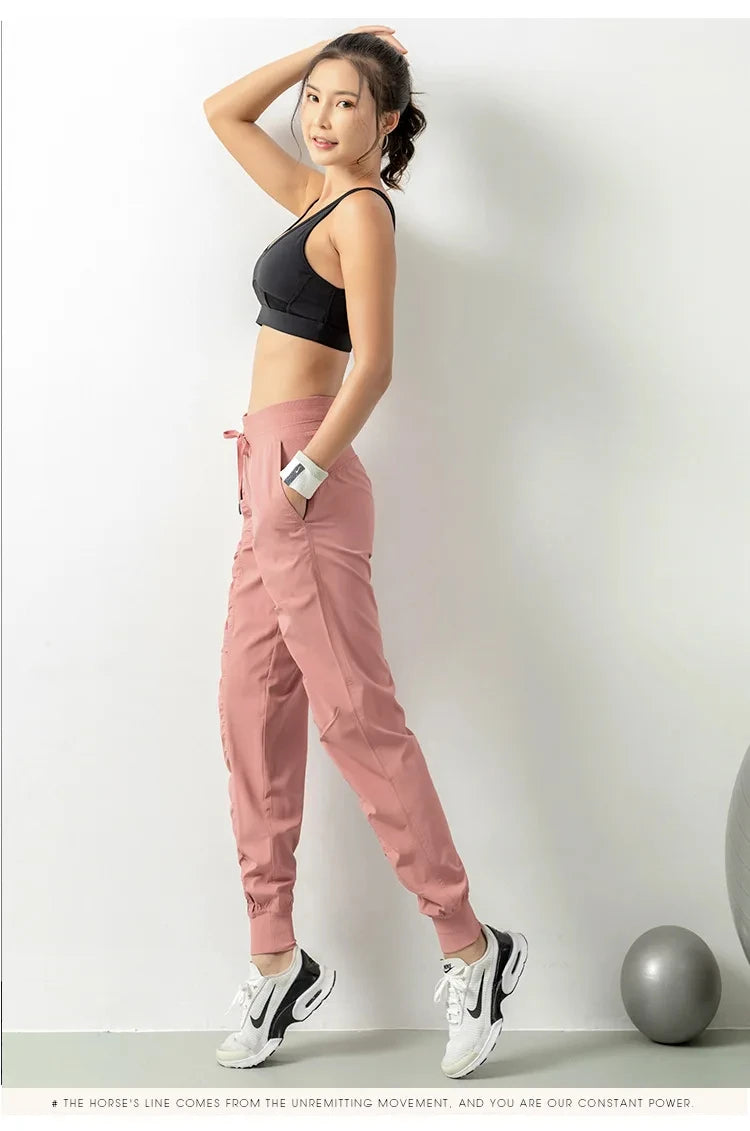 Fabric Drawstring Joggers Women Quick Dry Athletic Pants