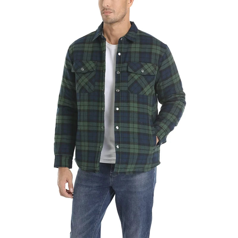 MAGCOMSEN Men's Plaid Flannel Jacket Warm Thick Long Sleeve