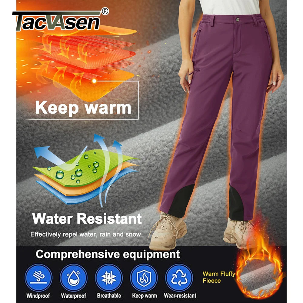 Women Winter Softshell Pants Fleece Lined Waterproof Trekking Trousers