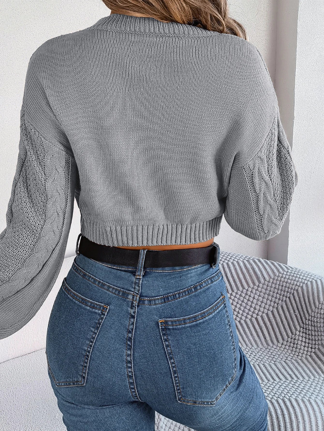 Autumn Winter Solid Short Sweater Casual Pullover Crop Top