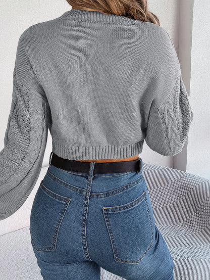 Autumn Winter Solid Short Sweater Casual Pullover Crop Top