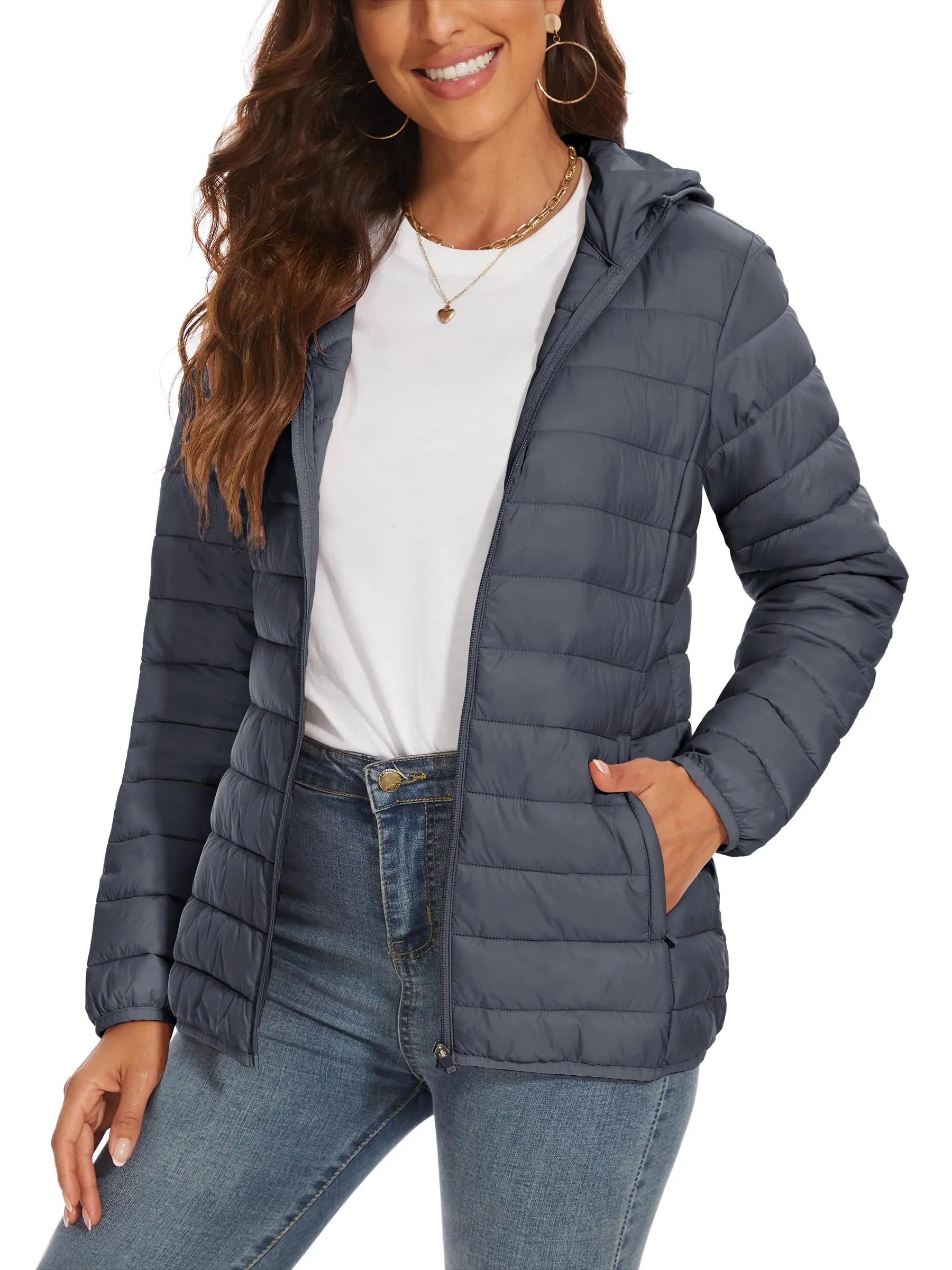 Women's Winter Puffer Jacket – Lightweight, Water-Resistant, Padded Hoodie for Outdoor Activities, Camping, and Cold Weather Outerwear