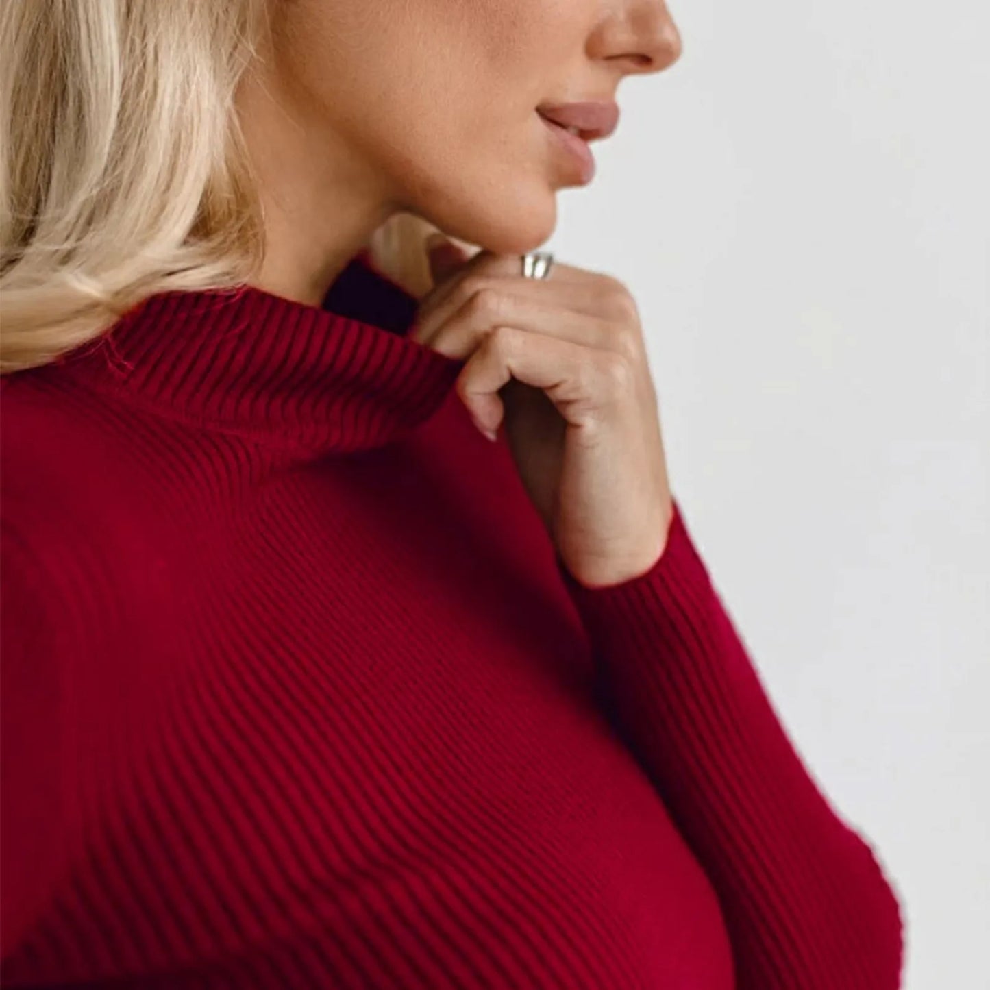 Women's Sweater Half High Neck Solid Slim Fit Pullover