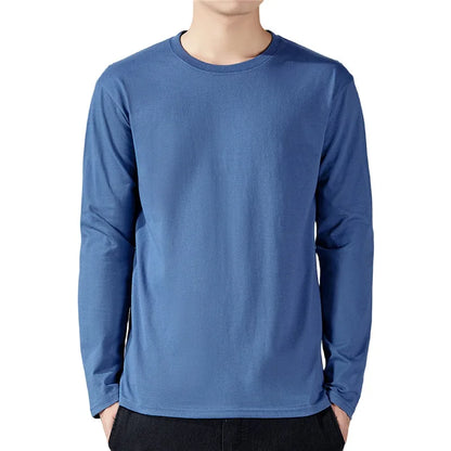 Men's Cotton Long Sleeve T-Shirt – Soft, Solid Color Casual Tee